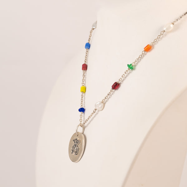 Collar Largo Camafeo de Plata 925, Cristales multicolor y Cordón Oceaan