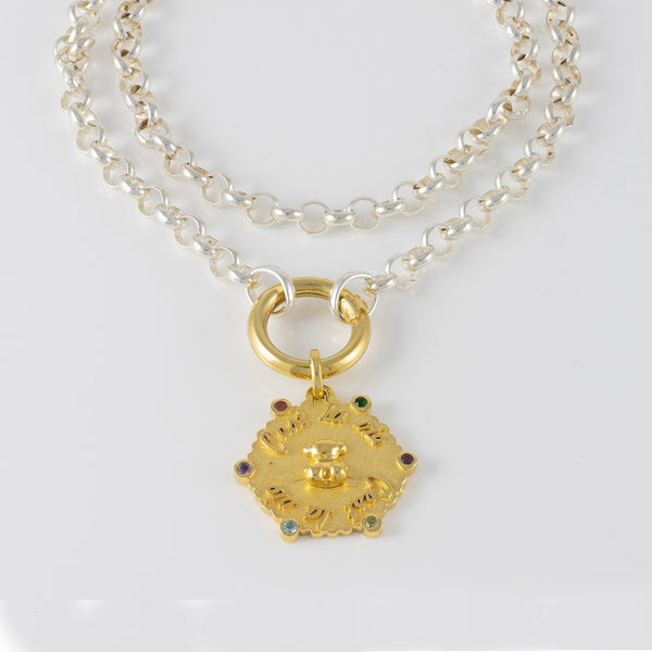 Collar Tous Plata 925 Bicolor Hav con colgante mediano oso con baño de oro 18kt y gemas Sugar Party