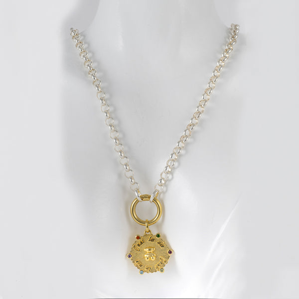 Collar Tous Plata 925 Bicolor Hav con colgante mediano oso con baño de oro 18kt y gemas Sugar Party