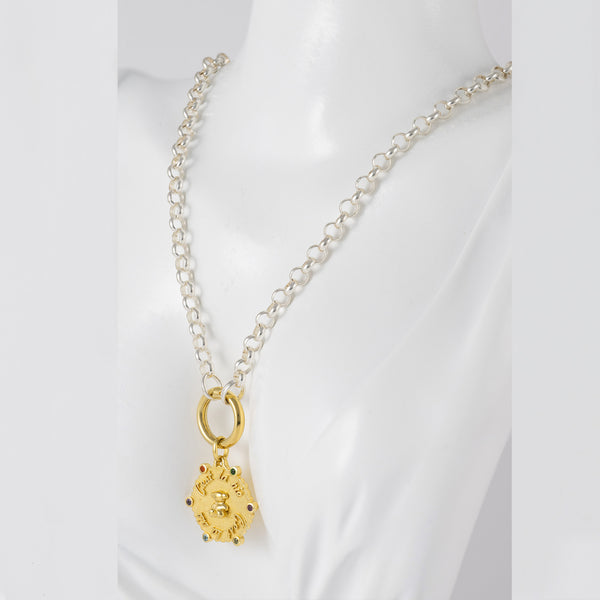 Collar Tous Plata 925 Bicolor Hav con colgante mediano oso con baño de oro 18kt y gemas Sugar Party