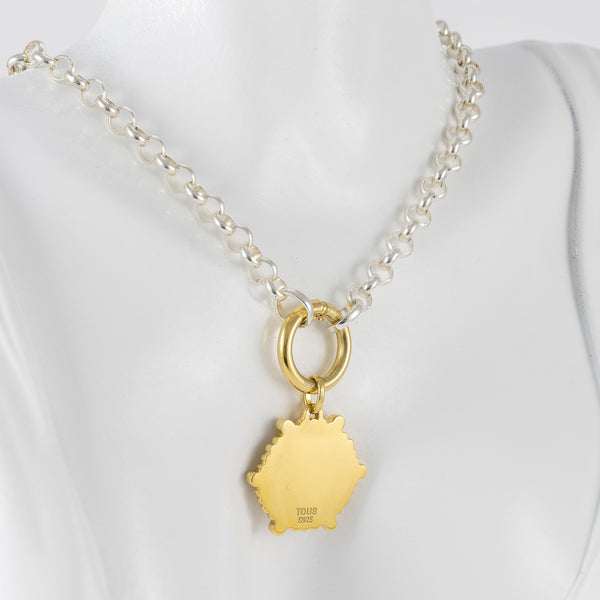 Collar Tous Plata 925 Bicolor Hav con colgante mediano oso con baño de oro 18kt y gemas Sugar Party