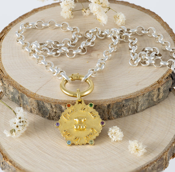 Collar Tous Plata 925 Bicolor Hav con colgante mediano oso con baño de oro 18kt y gemas Sugar Party