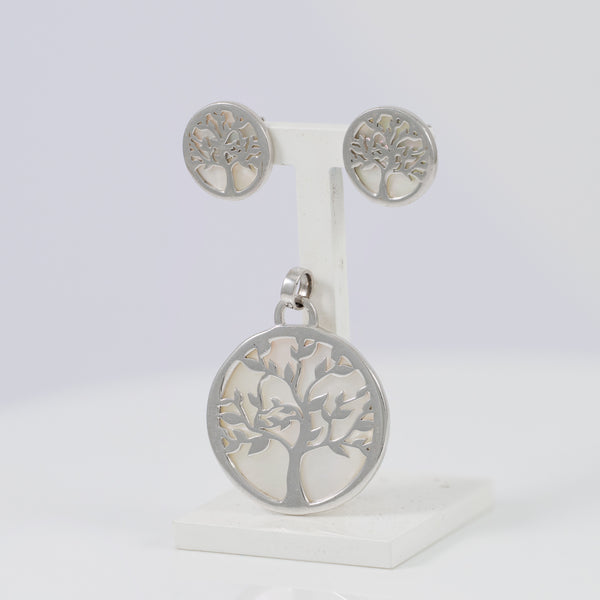 Conjunto Lotus de pendientes y colgante de plata 925 y nácar