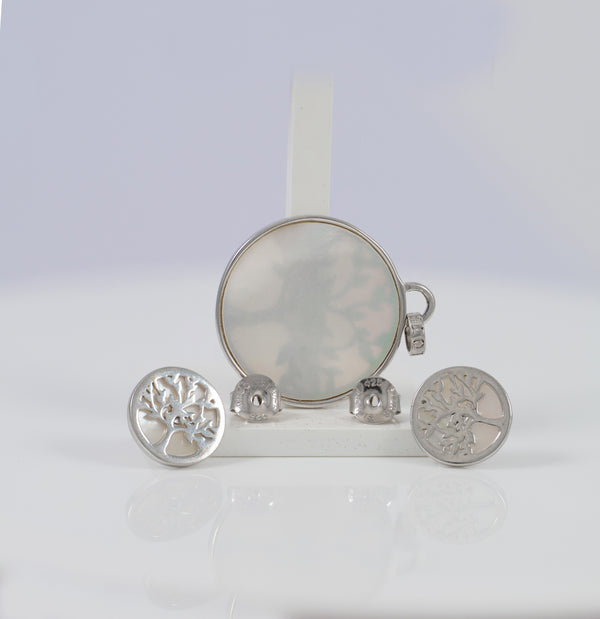 Conjunto Lotus de pendientes y colgante de plata 925 y nácar