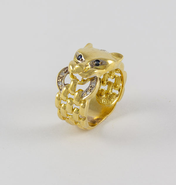 Conjunto pendientes y anillo en oro amarillo 18k con diamantes y zafiros