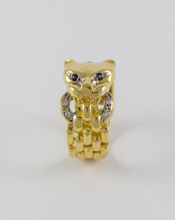 Conjunto pendientes y anillo en oro amarillo 18k con diamantes y zafiros