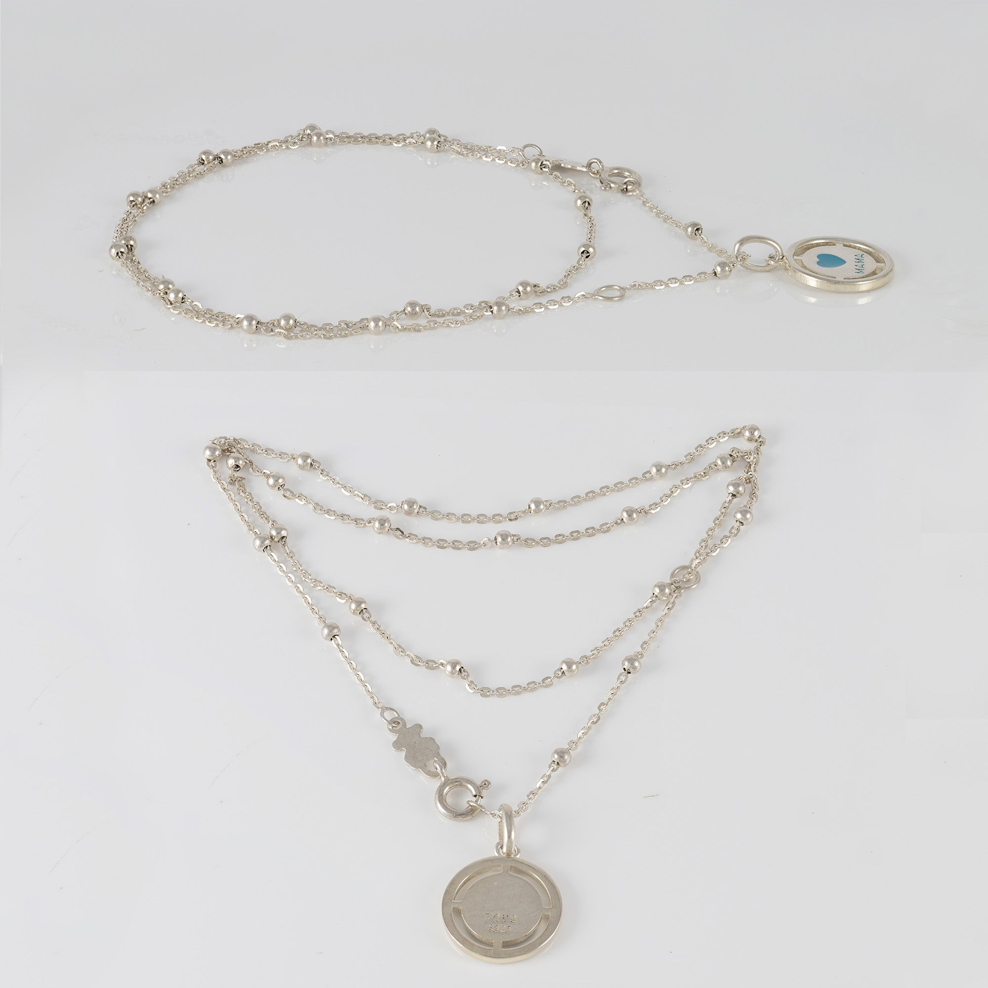 Gargantilla Tous en plata 925 con bolitas y Colgante Crossword Mama de plata 925 y esmalte azul