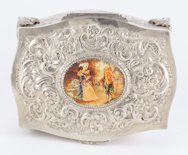 Caja joyero de plata decoración repujado y detalle esmaltado