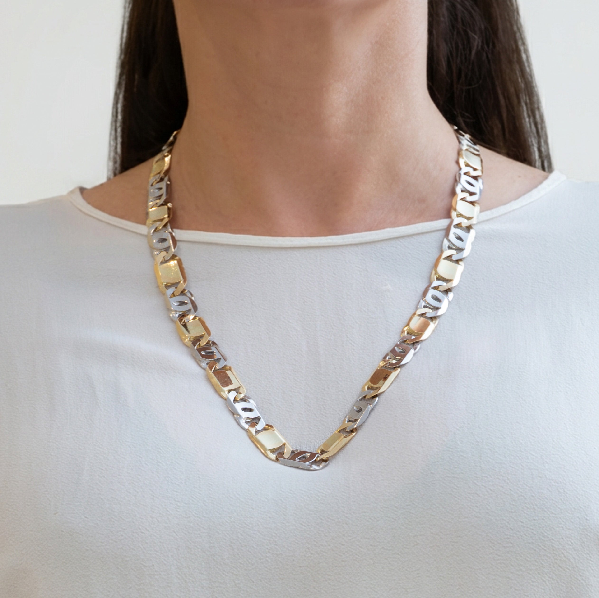 Cadena de oro blanco y amarillo 18k 750 60cm