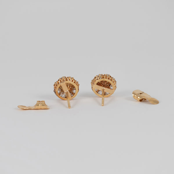 Pendientes antiguos en oro amarillo 18k con diamantes 1.6ct y perlas
