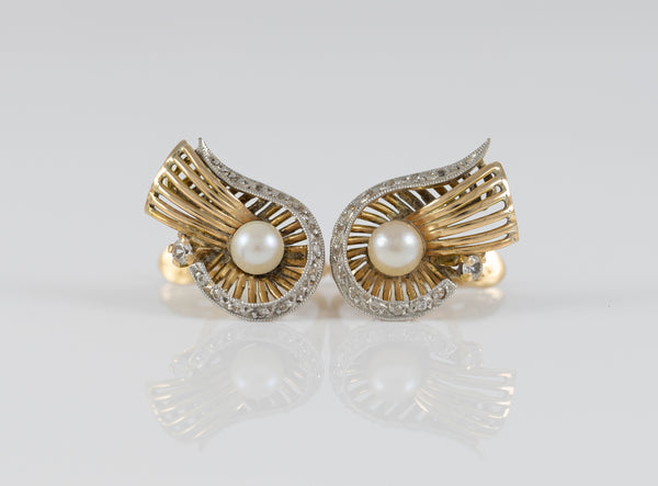 Pendientes en oro amarillo 18k con zafiros blancos y perlas
