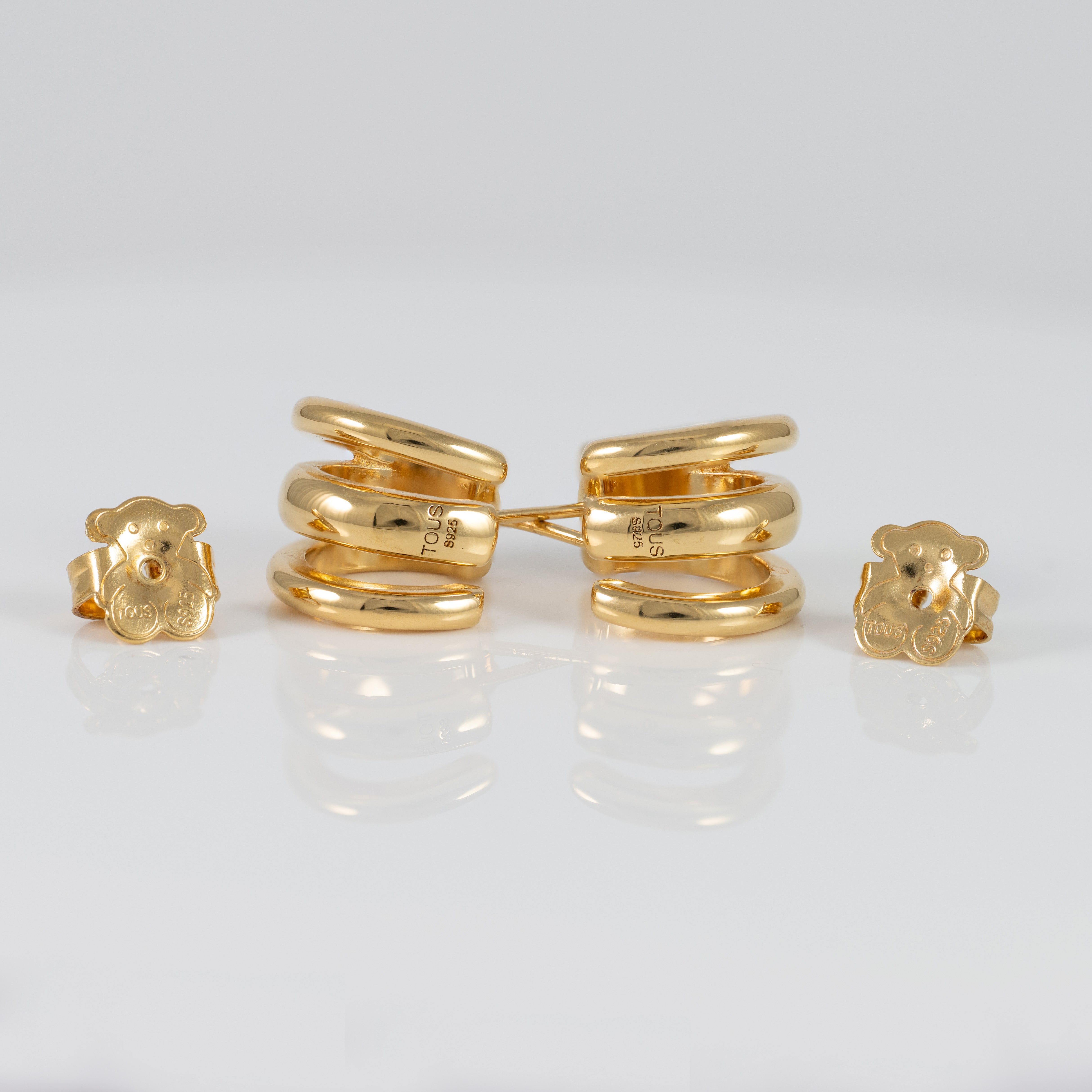 Pendientes Tous piercing fellow de triple aro bañados en oro 18 kt sobre plata