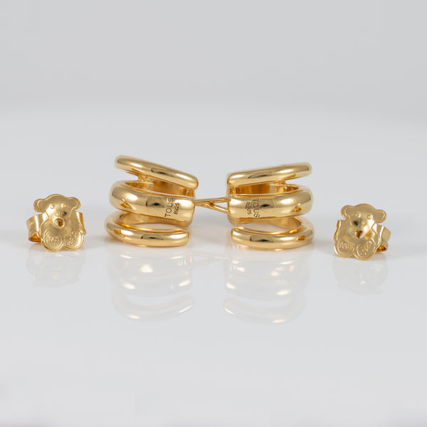 Pendientes Tous piercing fellow de triple aro bañados en oro 18 kt sobre plata