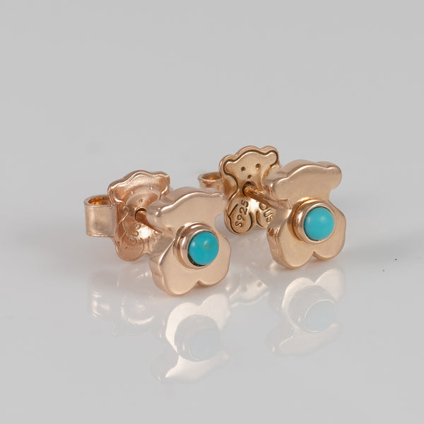 Pendientes Tous de botón Super Power bañados en oro de 18 kt sobre plata rosa con turquesas