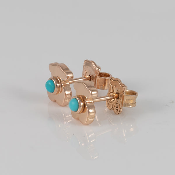 Pendientes Tous de botón Super Power bañados en oro de 18 kt sobre plata rosa con turquesas