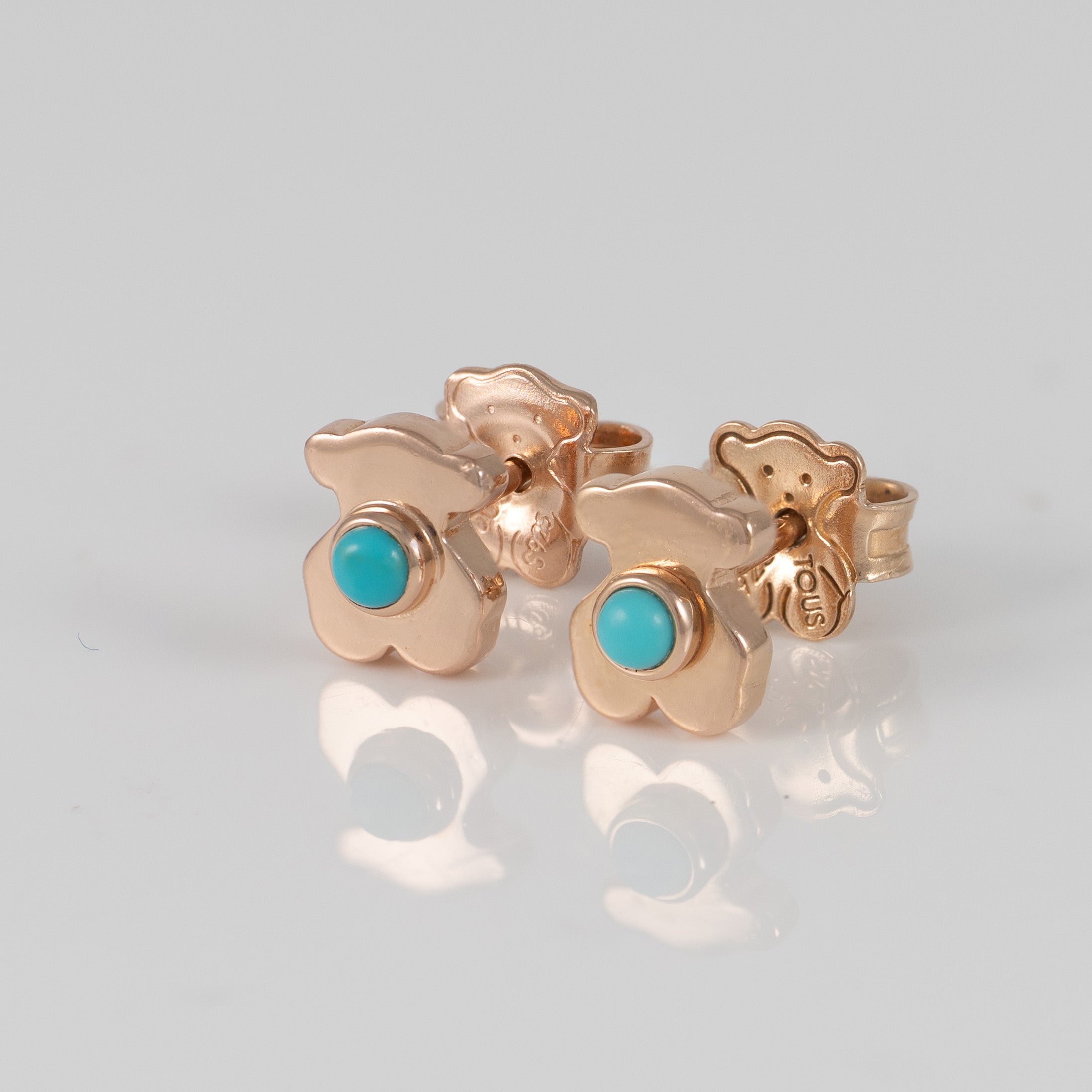 Pendientes Tous de botón Super Power bañados en oro de 18 kt sobre plata rosa con turquesas