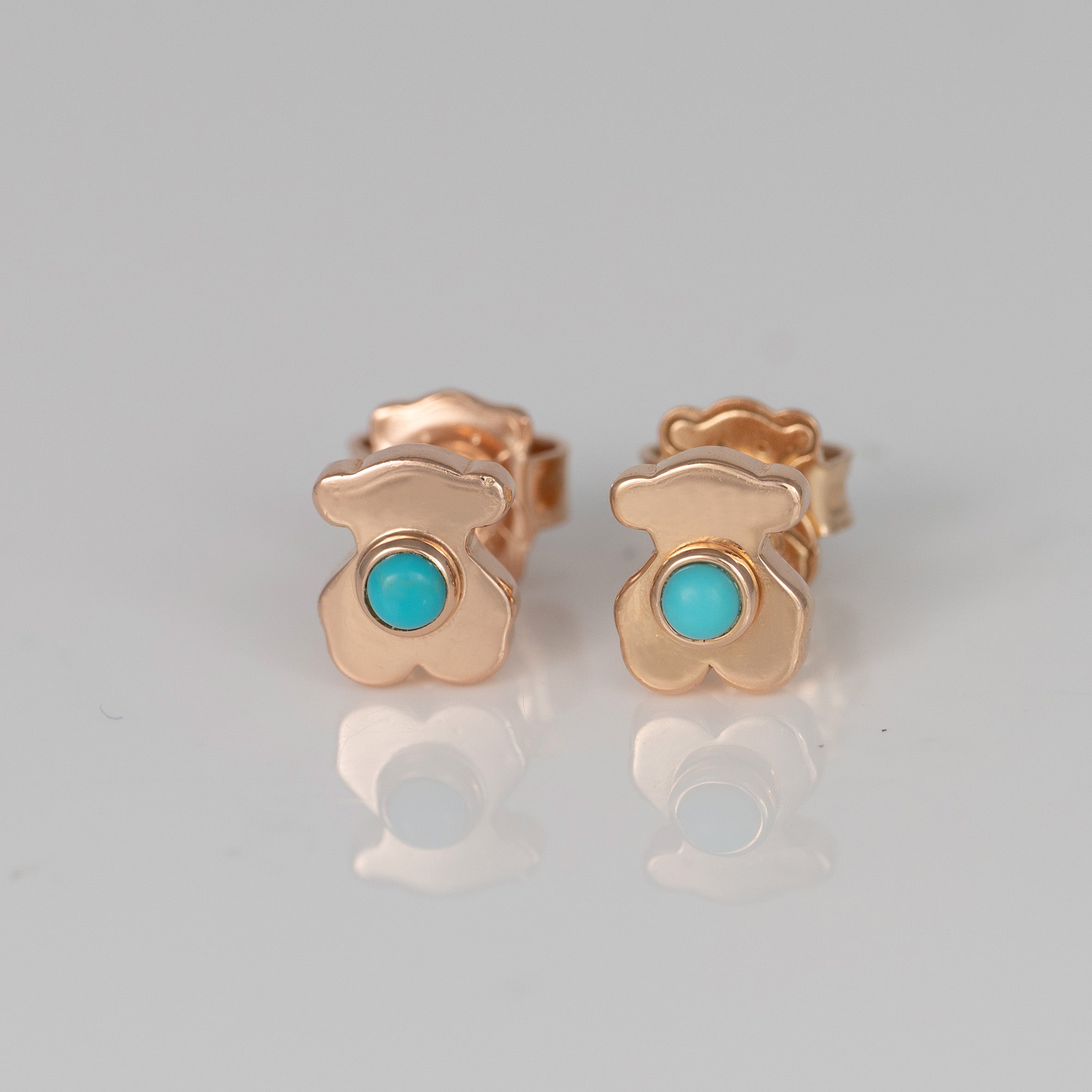 Pendientes Tous de botón Super Power bañados en oro de 18 kt sobre plata rosa con turquesas