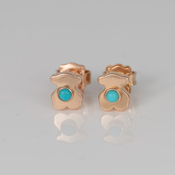 Pendientes Tous de botón Super Power bañados en oro de 18 kt sobre plata rosa con turquesas