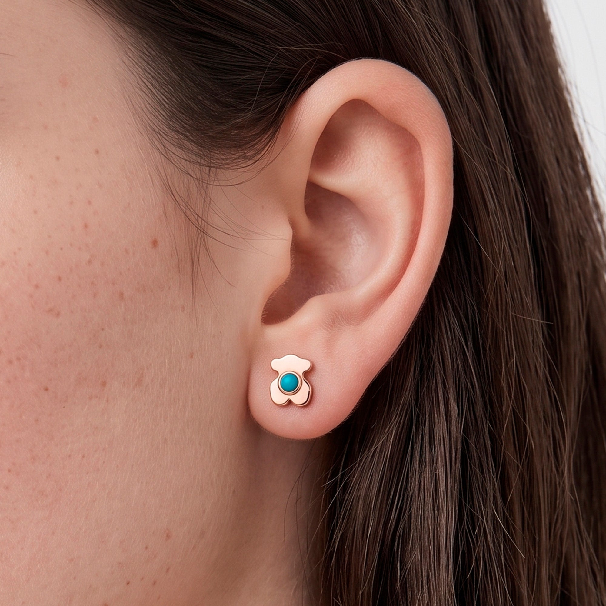 Pendientes Tous de botón Super Power bañados en oro de 18 kt sobre plata rosa con turquesas
