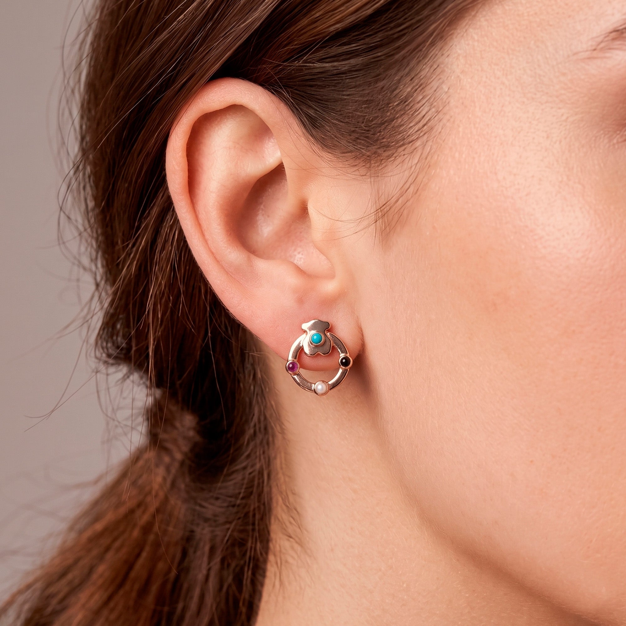 Pendientes Tous  con baño de oro rosa 18 kt sobre plata con gemas Super Power