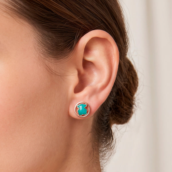 Pendientes Tous con baño de oro rosa 18 kt sobre plata y amazonita Camille