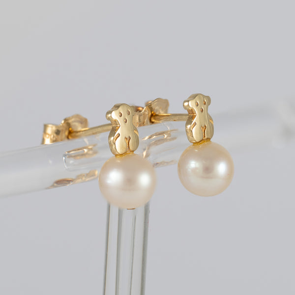 Pendientes Tous Puppies en oro amarillo de 18k y perlas cultivadas
