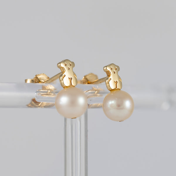 Pendientes Tous Puppies en oro amarillo de 18k y perlas cultivadas