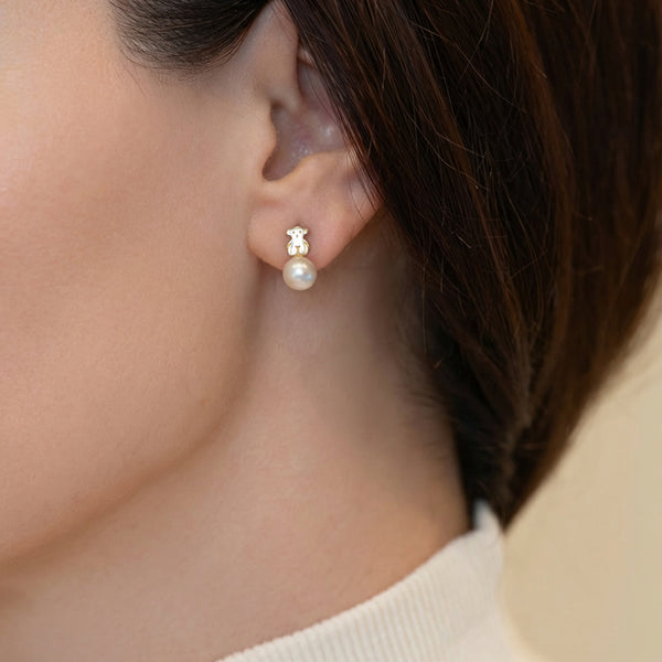 Pendientes Tous Puppies en oro amarillo de 18k y perlas cultivadas