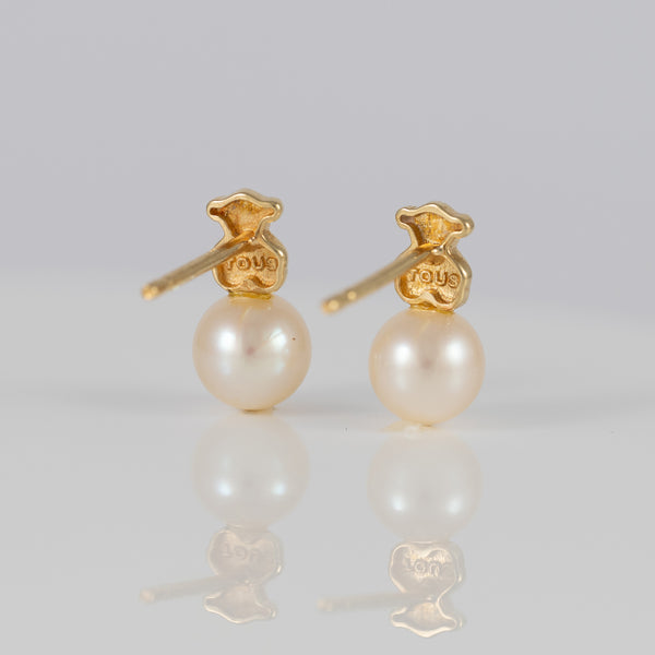 Pendientes Tous Puppies en oro amarillo de 18k y perlas cultivadas