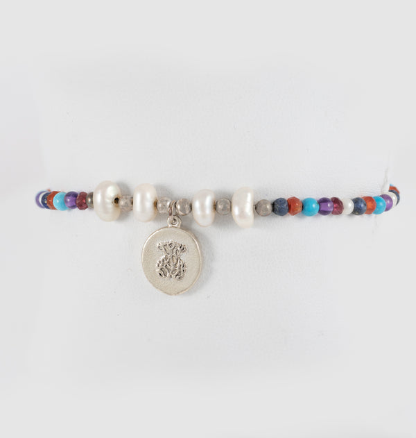 Pulsera camafeo Tous color océano de plata con perlas y piedras preciosas
