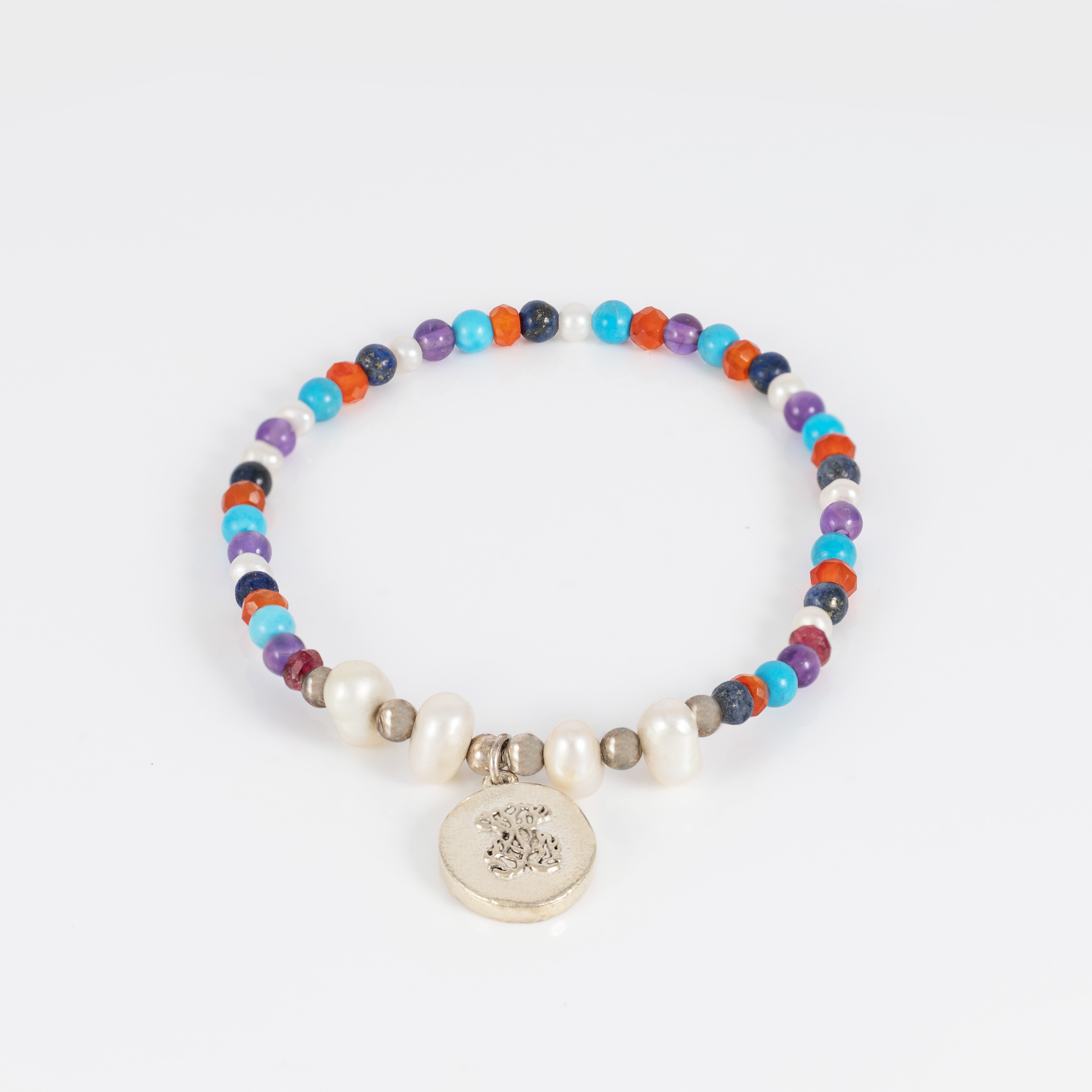 Pulsera camafeo Tous color océano de plata con perlas y piedras preciosas