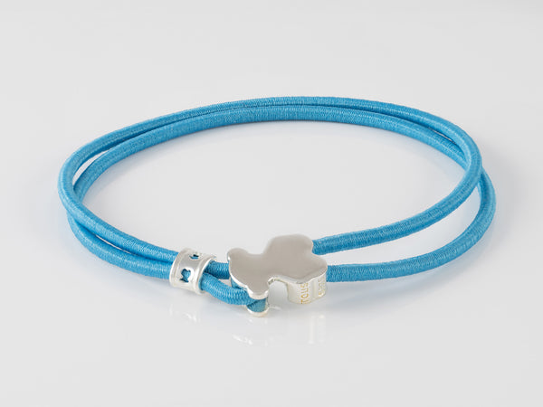 Pulsera elástica azul con oso de plata Sweet Dolls