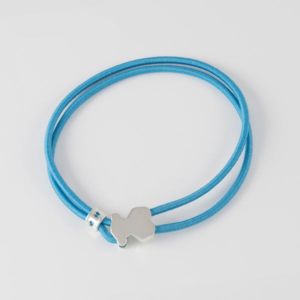 Pulsera elástica azul con oso de plata Sweet Dolls