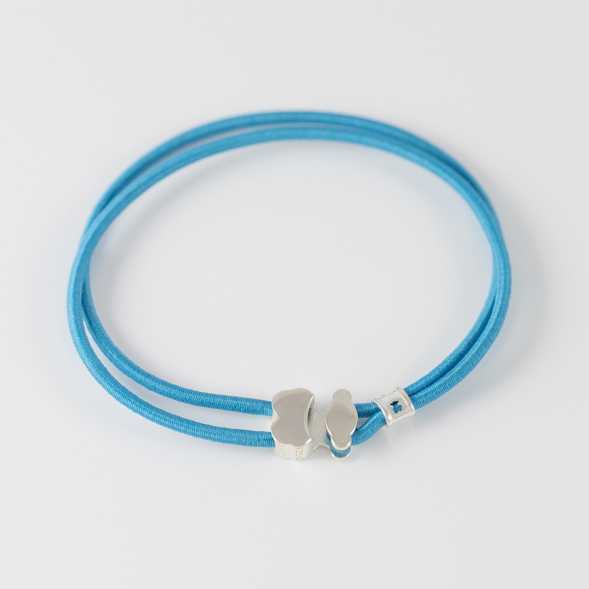 Pulsera elástica azul con oso de plata Sweet Dolls