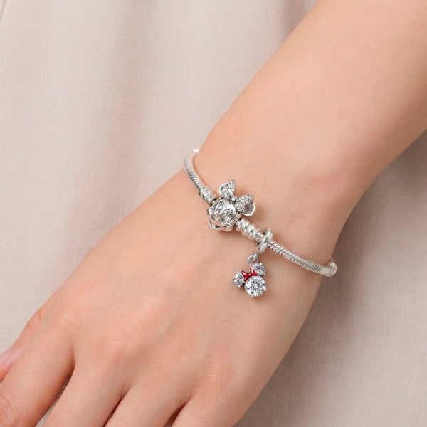 Pulsera Pandora Moments en plata 925 retrato de Minnie Brillante y charm colgante Minnie Mouse