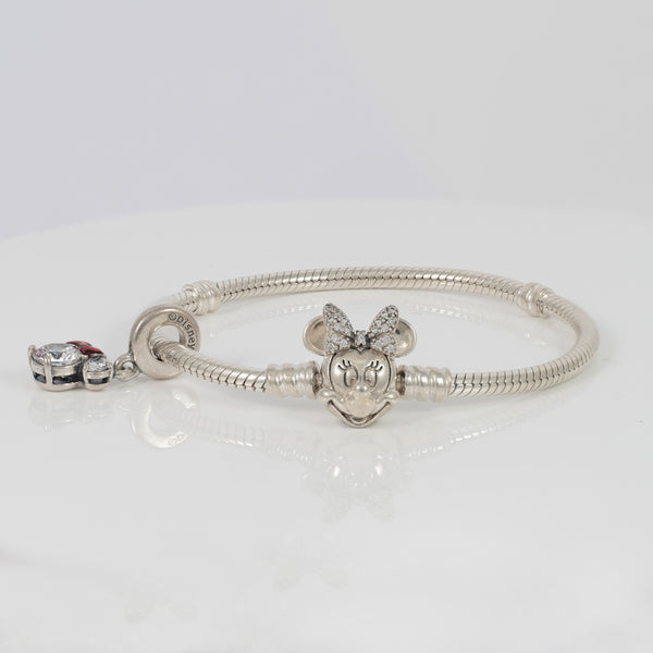 Pulsera Pandora Moments en plata 925 retrato de Minnie Brillante y charm colgante Minnie Mouse