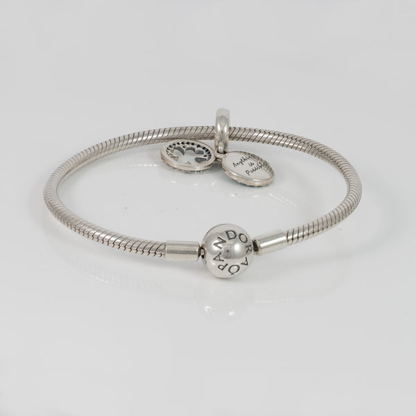 Pulsera Pandora de Plata 925 cadena de serpiente Moments y Charm colgante en plata de ley Trébol Brillante