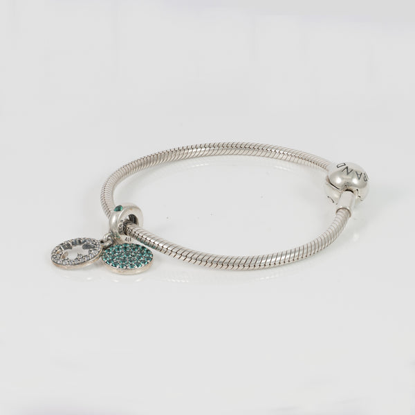 Pulsera Pandora de Plata 925 cadena de serpiente Moments y Charm colgante en plata de ley Trébol Brillante
