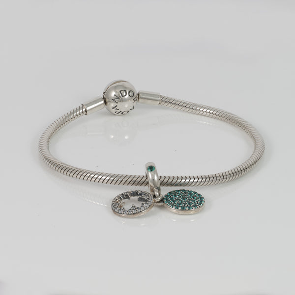 Pulsera Pandora de Plata 925 cadena de serpiente Moments y Charm colgante en plata de ley Trébol Brillante
