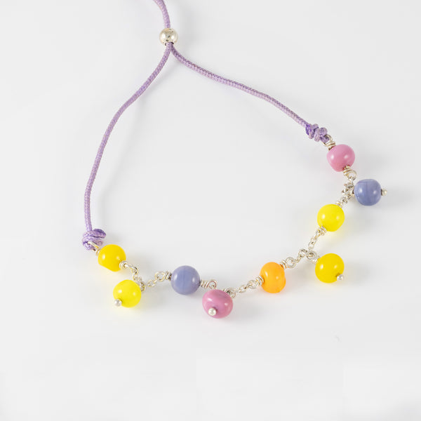 Pulsera de plata, cristal de Murano y nylon lila Icon Glass