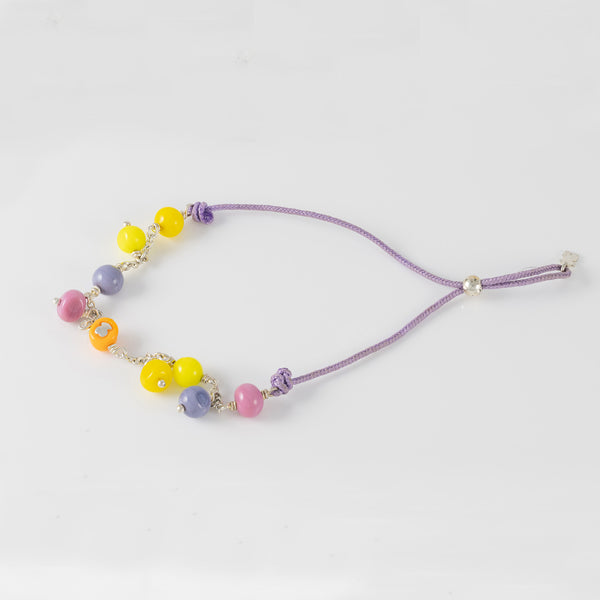 Pulsera de plata, cristal de Murano y nylon lila Icon Glass