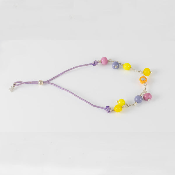 Pulsera de plata, cristal de Murano y nylon lila Icon Glass