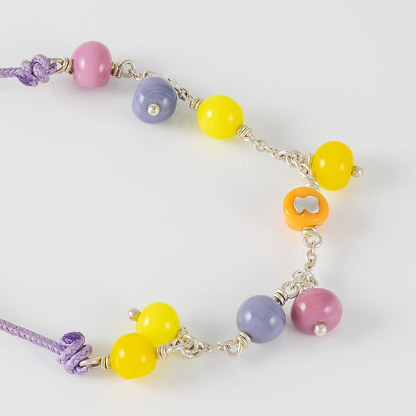Pulsera de plata, cristal de Murano y nylon lila Icon Glass