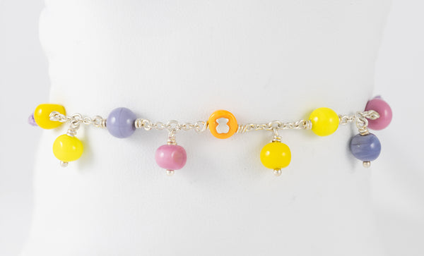 Pulsera de plata, cristal de Murano y nylon lila Icon Glass