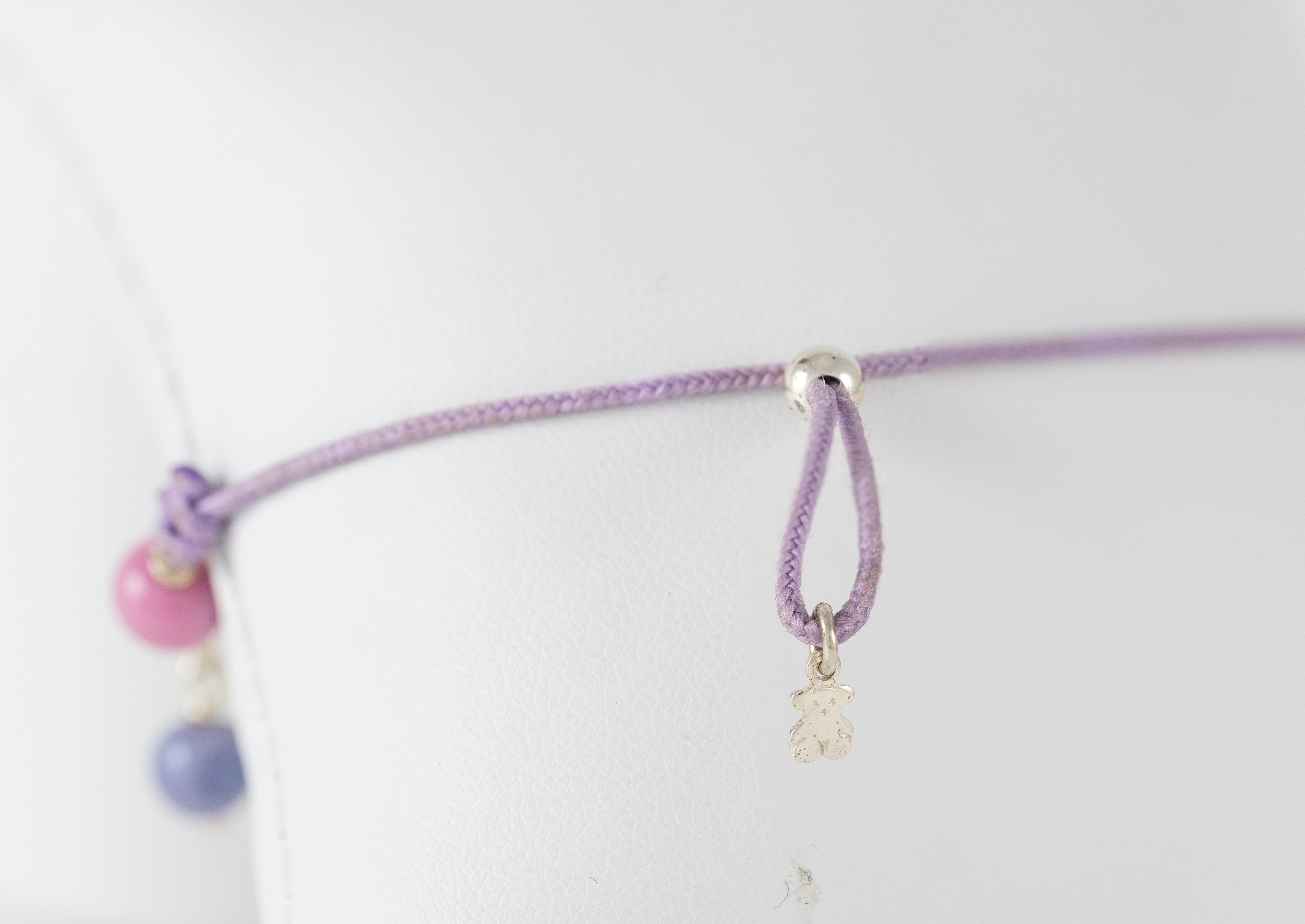 Pulsera de plata, cristal de Murano y nylon lila Icon Glass