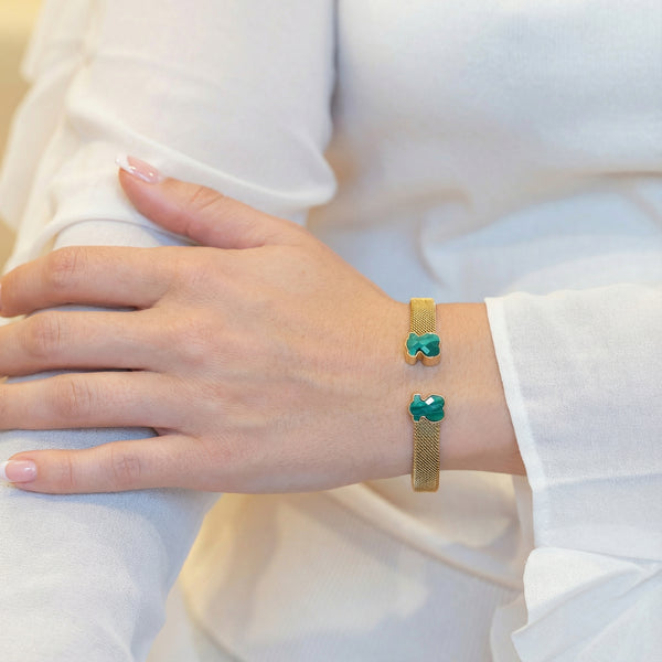Pulsera Tous de Acero IP dorado y Malaquita Mesh Color