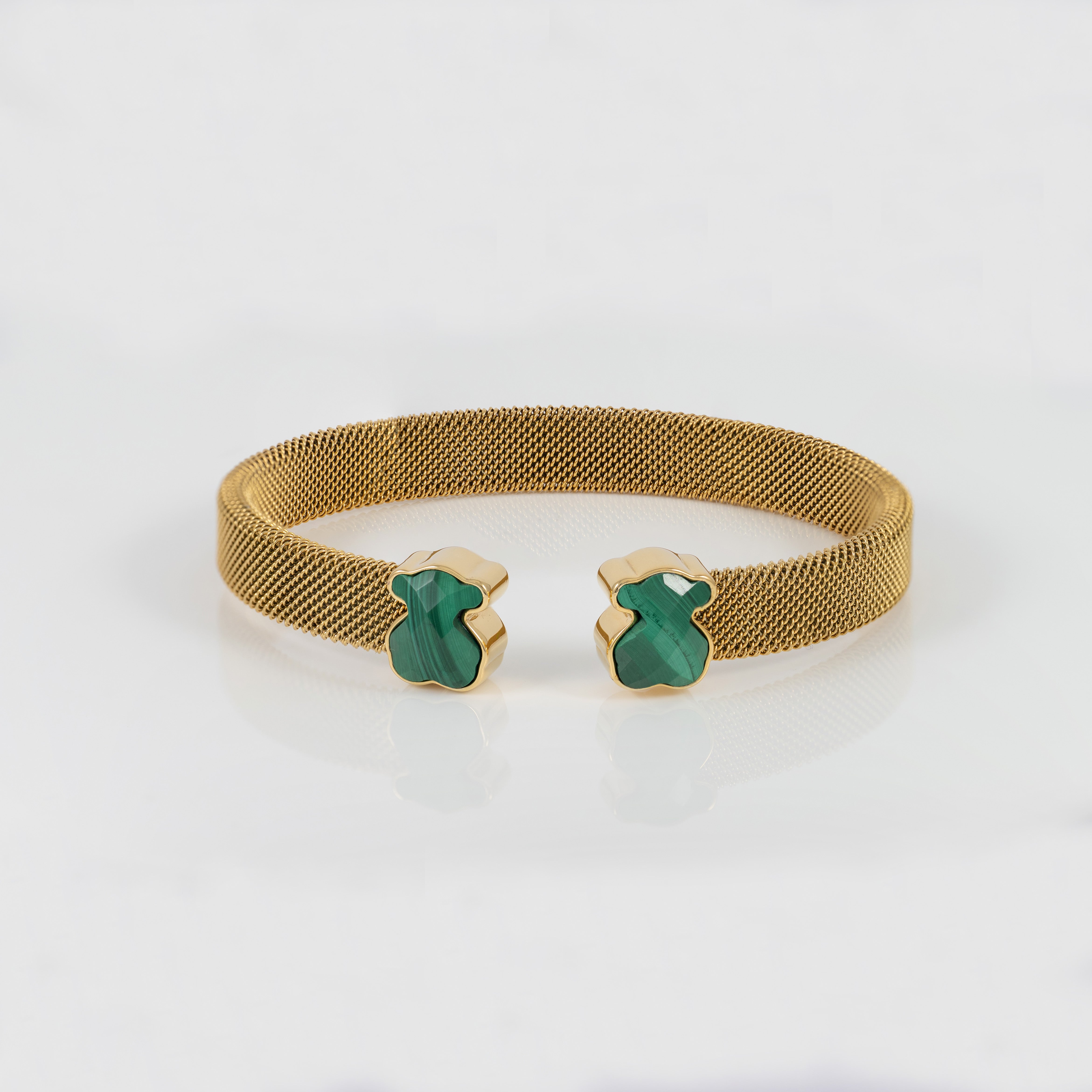 Pulsera Tous de Acero IP dorado y Malaquita Mesh Color
