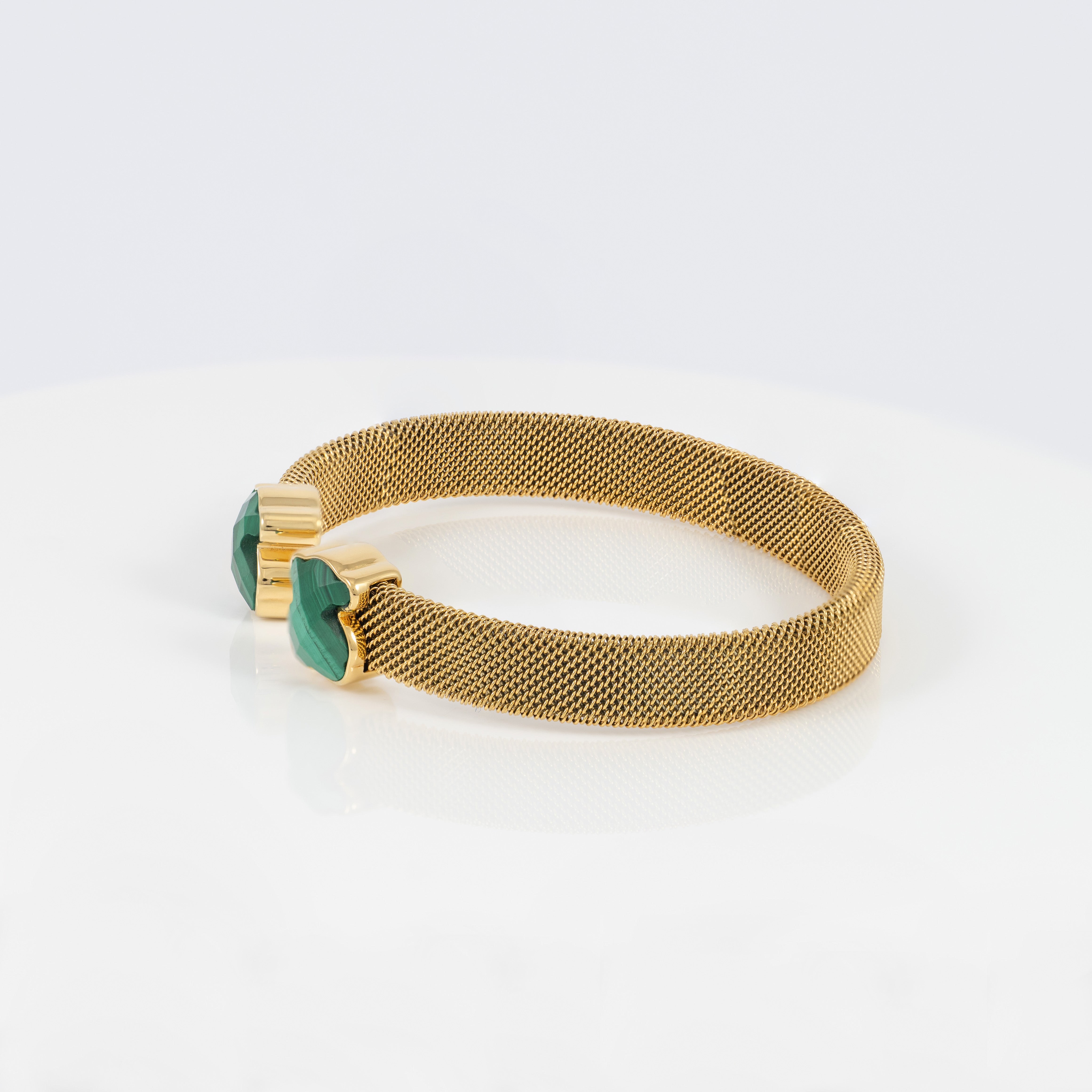 Pulsera Tous de Acero IP dorado y Malaquita Mesh Color