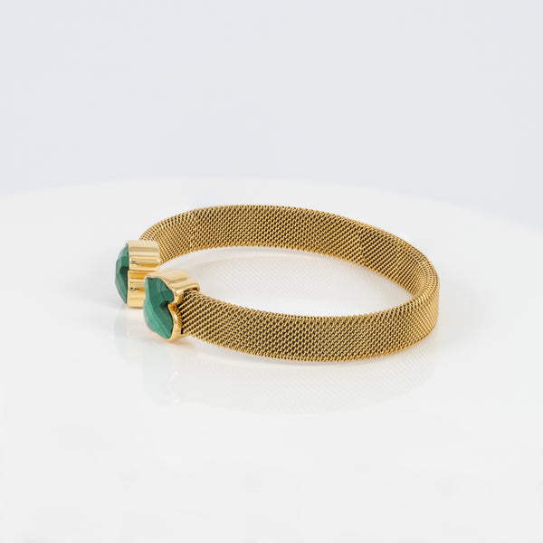 Pulsera Tous de Acero IP dorado y Malaquita Mesh Color