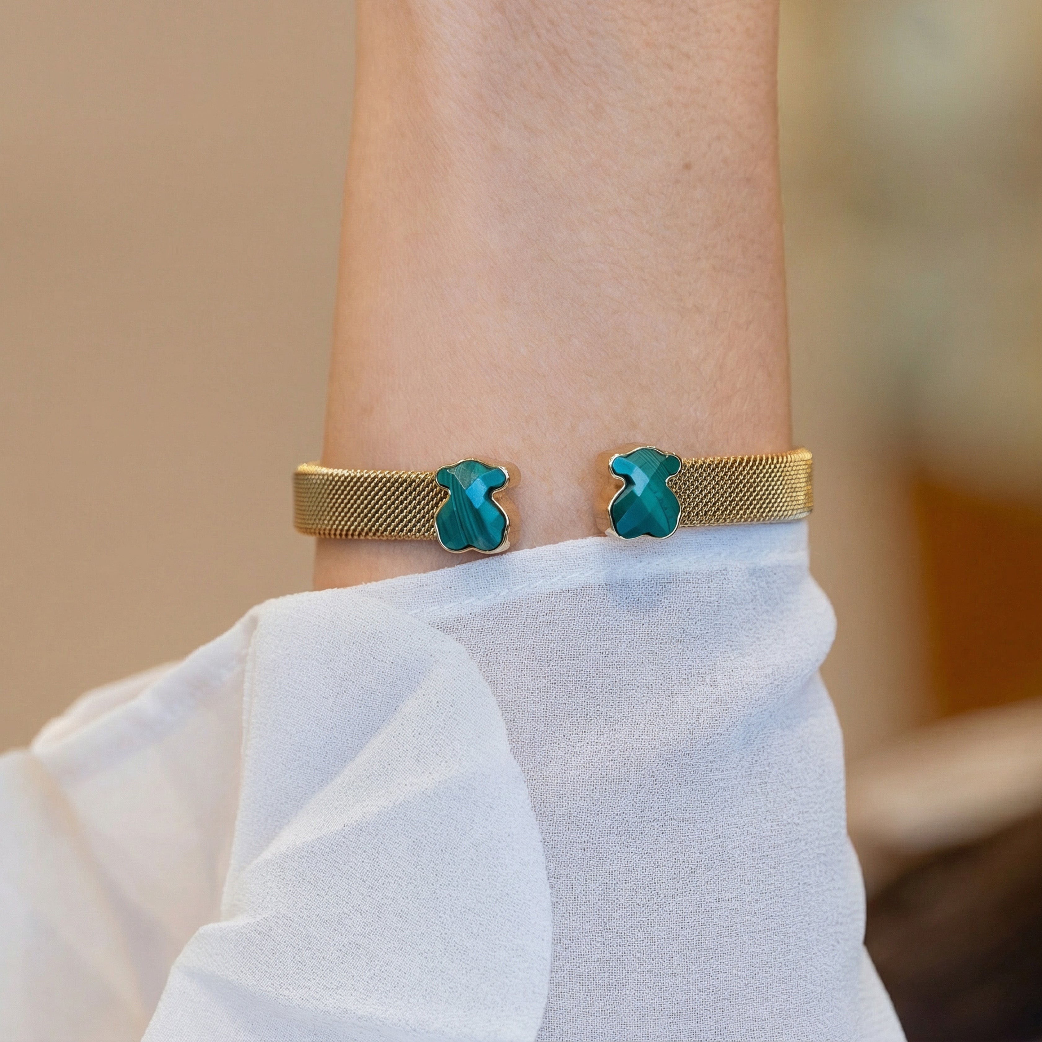 Pulsera Tous de Acero IP dorado y Malaquita Mesh Color